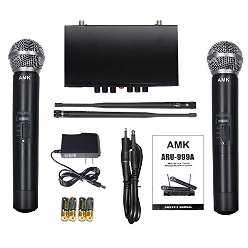 Wireless Microphone System with Echo, AMK UHF Dual Wireless Mics
