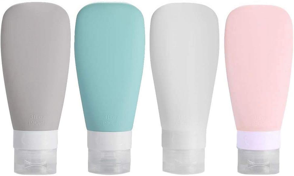 Silicone Travel Bottles, Vonpri Leak Proof Squeezable Refillable Travel Accessories Toiletries Containers Travel Size Cosmetic Tube for Shampoo Lotion Soap Liquids (4pack)