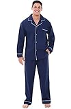 Del Rossa Mens Cotton Pajamas, Long Woven Pj Set, Large Navy Blue (A0714MBLLG)