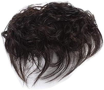TOPJIN Middle Age Women Silk Base Short Curly Human Hair Extensions Top Toupee Hair Piece Add Volume Hair Toppers (Base size 18 * 20cm) Natural Black