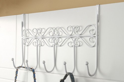 eKingstore Over the Door 5 Hook Rack - Decorative Hanger for Hanging Your Clothes , Coat , Hat Belt And More - Stylish Organizer for Your Home or Office - Best Lifetime Guarantee (Beautiful and Practical,White,Stainless Steel)