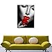Large Black and White Women Red Lip And Rose Print Canvas Art Lady Lip Paintings For Bedroom Bathroom Framed and Stretched Ready to Hang 24