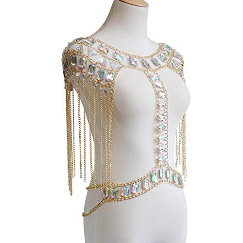 vmree Women Girls Nightclub Party Body Chain Crystal Decor Aluminium Alloy Chain Bikini Waist Beach Harness Crop Top Slave Necklace Jewelry Gift (Gold)