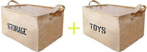 YD Youdepot Large Jute Storage Bin 17 x 13 x 10 inches Large Enough for Toy Storage - Storage Basket for Organizing Kids Toys, Baby Clothing, Children Books, Gift Baskets -2 Pcs Storage & Toys Bin