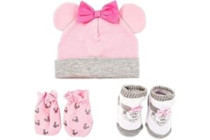 Disney Baby Girls' Minnie Mouse Take Me Home Layette Gift Set - 3 Piece Hat, Booties, and Mittens (Newborn)