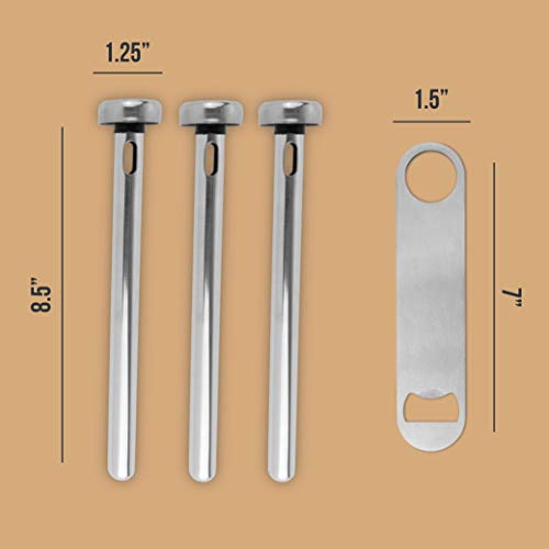 Vinetto Stainless Steel Beer Chiller Sticks (Set of 3) & Bottle Opener - Wine, Water, Beverage Cooling Sticks for Bar, Party & Camping - Instantly Chills Your Drinks - Perfect Gift for Beer Lover
