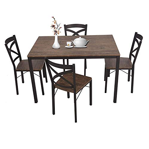 KARMAS PRODUCT 5 PC Wood Dining Set Table and Chairs for 4 Person with Metal Legs,Home Kitchen Breakfast Furniture,Espresso - Thumbnail 2