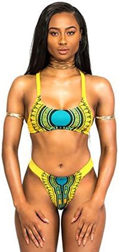 GUOYUJIANYI Women's African Tribal Metallic Print Cut Out Bikini Sets High Waist Monokini Swimsuit Backless Swimwear Mediun Tp1