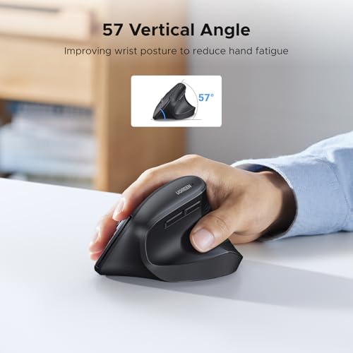 UGREEN Ergonomic Vertical Wireless Mouse, 2.4GHz Connection, 4 Adjustable DPI 4000/2000/1600/1000, 6 Buttons Wireless Mouse, for Office/Home/Study, Compatible with Windows, macOS, iOS, Android, Linux