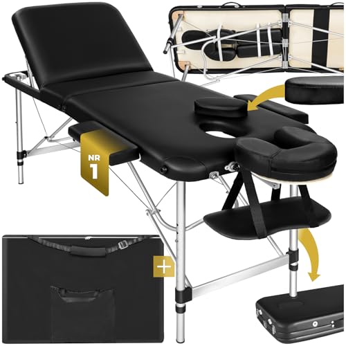 tectake® Massageliege 3 Zonen, Massagetisch, Massageliege klappbar, höhenverstellbare Aluminium Massageliege, Massagebett tragbar inkl. Zubehör, Alu-K