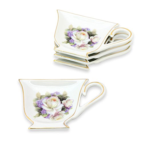 Grace Teaware Tea Bag Caddy Holder, Set of 4 (White Rose)