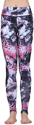 Jescakoo Lady's Printed Wide Waistband High Compression Workout Yoga Leggings