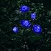 XLUX New Material Outdoor Realistic Solar Powered Rose Lights Flower Stake, for Garden Patio Yard Pathway Decoration, Blue