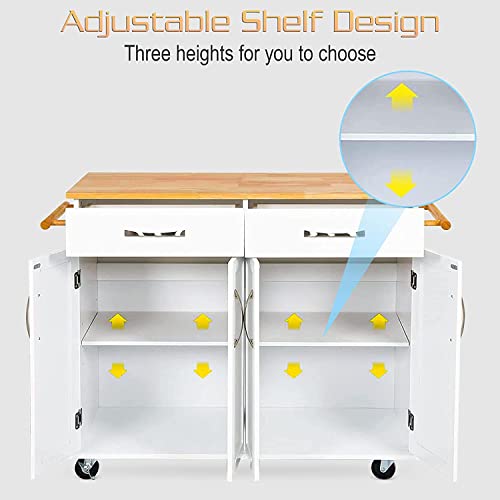 QCen Kitchen Island on Wheels with Large Storage and Drawers