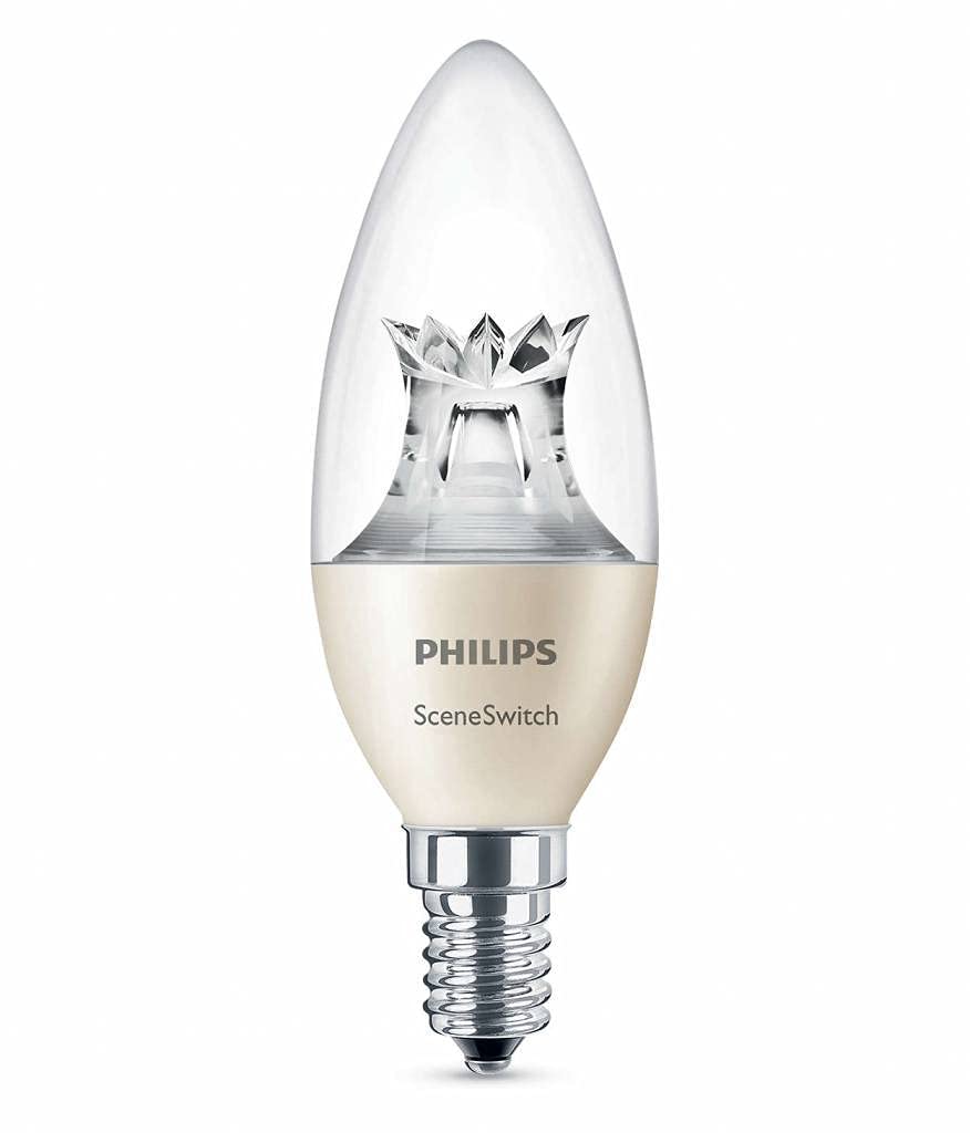 Philips Scene Switch LED E14 Small Edison Screw Candle Light Bulb, 3 Step Dimming, Natural Light, Cosy Light, 5.5 W (40 W) - Warm White