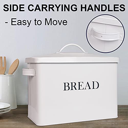 Extra Large White Bread box Vertical Vintage Metal Bread Bin With Lid