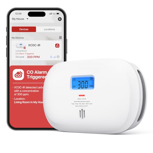 X-Sense Smart Carbon Monoxide Detector XC0C-iR, Silence via App, CO Alarm with LCD Digital Display, Carbon Monoxide Alarm with Replaceable Battery, 1-Pack