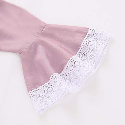 Baby Girls' Skirt Sets,Kid Toddler Girl Infant Plain Lace Horn Sleevest Shirts with Overall Skirt Set Cotton Outfits Pink 12-18 Months