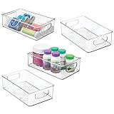 mDesign Stackable Plastic Storage Organizer Container Bin with Handles for Bathroom - Holds Vitamins, Pills, Supplements, Essential Oils, Medical Supplies, First Aid Supplies - 3" High, 4 Pack - Clear