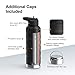 Water Bottle with Straw Lid- 24 Oz Black, 2 Lids, 18/8 Stainless Steel Vacuum Insulated Sports Water Bottle, Keep Cold 24 Hours& Hot 8 Hours, Standard Mouth with BPA Free Straw Lid