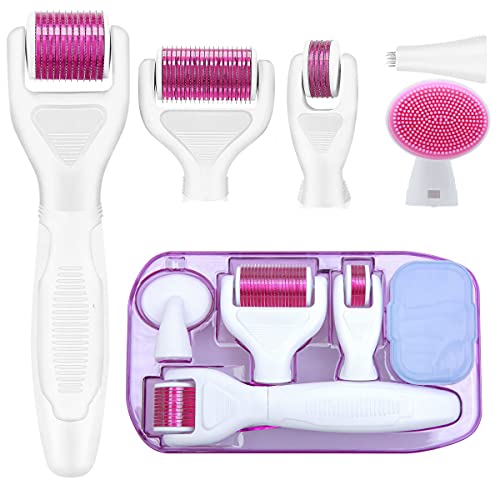 ZITFRI 6 in 1 Derma Roller Kit 12/300/ 720/1200 Aghi in Titanio di Grado Medico Roller Viso Cura della Pelle Professionale Set di Strumenti di Bellezza Antietà e Smagliature