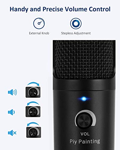 USB Microphone, Piy Painting Cardioid Recording Microphone, 192kHz/24bit Condenser Mic Compatible with PC Laptop Mac Windows, Plug&Play Computer Microphone for Podcasting, Gaming, Streaming-D08