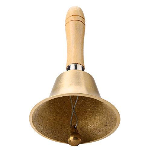 Wooden Hand Bell, 8cm Multi-functional Hand Bell with Wooden Handle Music Instrument for Room Service Calling Child Education Home Decoration
