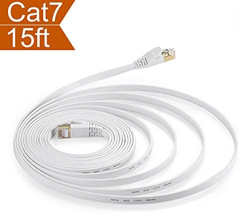 CelerCable - Flat Ethernet Cable Shielded(STP) Cat7 15ft with Snagless RJ45 Connectors, Slim Network Cable Flat Cat 7 Ethernet Patch Cable, Internet Patch Cable Computer Networking Cord (White)