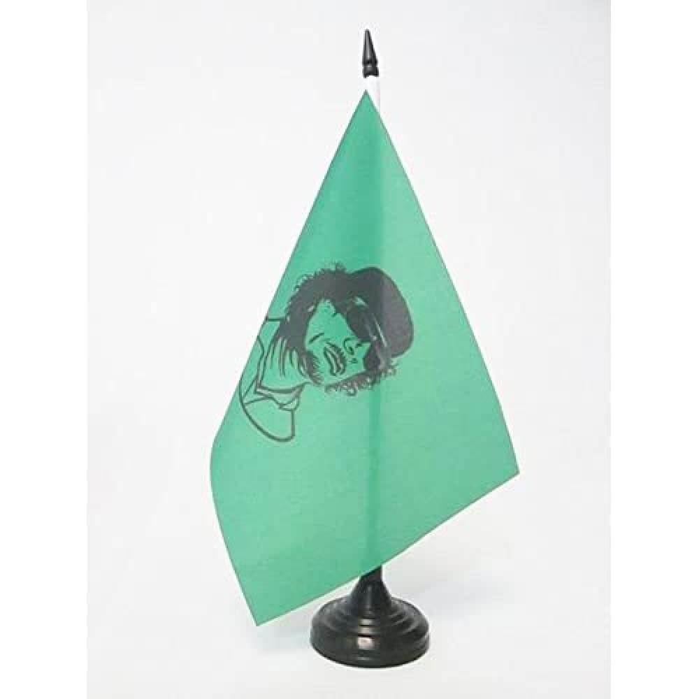 AZ FLAG Libya with Gaddafi Table Flag 5'' x 8'' - Libyan Office Decoration 100% Polyester 21 x 14 cm - Mini Desk Flag with Pole and Black Plastic Base