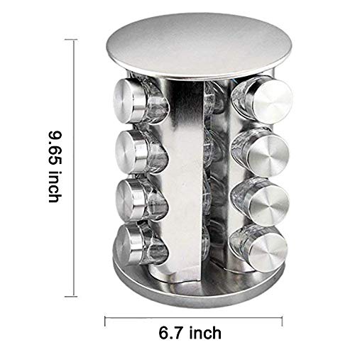 Spice Rack Revolving Stainless Steel Seasoning Storage Organizer Spice Carousel Tower for Kitchen Set of 16 Jars
