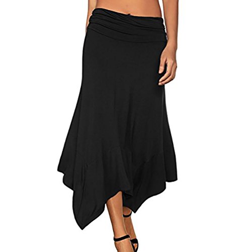Clearance! Elogoog Women Solid Flowy Handkerchief Hemline Midi Skirt Flared High Waist Long Skirts (Black, L) - Thumbnail 6