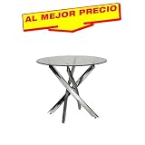 MESA DE COMEDOR REDONDA CRISTAL , CROMADA MODELO LOWER 90 CM - OFERTAS HOGAR -¡AL MEJOR PRECIO!