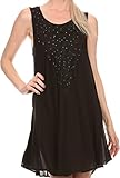 Sakkas 16609 - Alechia Mid Length Tank Top Sleeveless Embroidered Caftan Dress / Cover Up - Black - OS