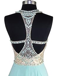 Meier largo para mujer, blanco con abalorio Halter Racer Volver Vestido de graduación