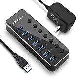 RSHTECH USB 3.0 Hub Powered 7 Port USB Extender Aluminum Splitter with Individual On/Off Switches (7-Ports)