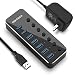 RSHTECH USB 3.0 Hub Powered 7 Port USB Extender Aluminum Splitter with Individual On/Off Switches (7-Ports) primary