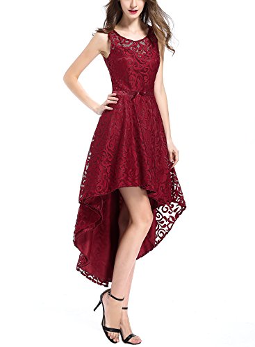 OWIN Women's Retro Lace High-Low Formal Homecoming Party Evening Cocktail Bridesmaid Dress (S, Wine Red) - Thumbnail 3
