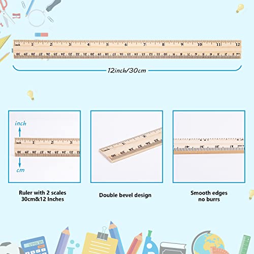 Koogel Wooden Rulers, 36 PCS 2 Scales 30cm & 12 Inches Straight Rulers for Office Home Math Science Class School Supplies Teaching Materials Drafting Tools Kits