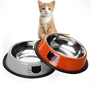 2Pcs Cat Bowl Pet Bowl Stainless Steel Cat Food Water Bowl with Non-Slip Rubber Base Small Pet Bowl Easy to Clean Durable Cat Feeding Bowls