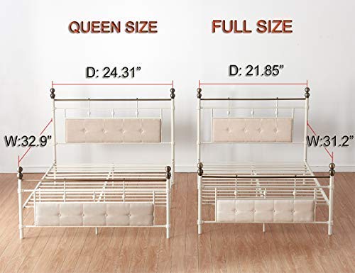 O&K Furniture Ivory-White Modern Metal Platform Bed Frame with Elegant Upholstered Headboard and Footboard, Noise Free (Full Size)