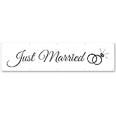 Cayyon Just Married Flag Banner Outdoor Indoor Decoration Flag Double Stitched Polyester with Brass Grommets (2x8Feet white)