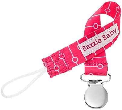 Bazzle Baby Paci Loop Pacifier Holder, Raspberry Circles and Lines
