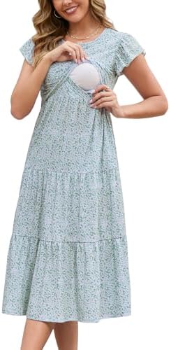 loose nursing dress HATCH Collection The Millie Nursing Mini Dress in Pink Green Stripe