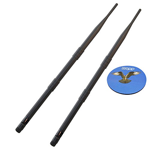 HQRP 2-Pack 2.4-2.5Ghz 9 dBi RP-SMA WiFi Booster Wireless Antenna WLAN for Alfa AWUS051NH / AWUS036AC / AWUS036ACH / AWUS052NH / AWUS052NHS / AWUS1900 + HQRP Coaster