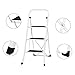 Ollieroo Step Stool EN131 Steel Folding 3 Step Ladder with Grip Handle Anti-Slip Step Mon-marring Feet 330-Pound Capacity White