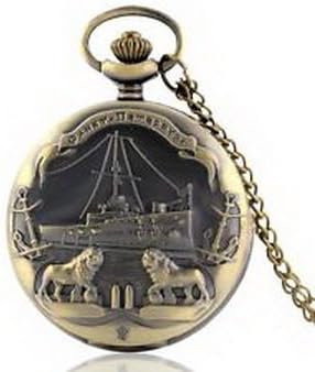 Pixle Pocket Watch - Antique Bronze Russian Battleship Quartz Pocket Watch Necklace Chain Gift Retro