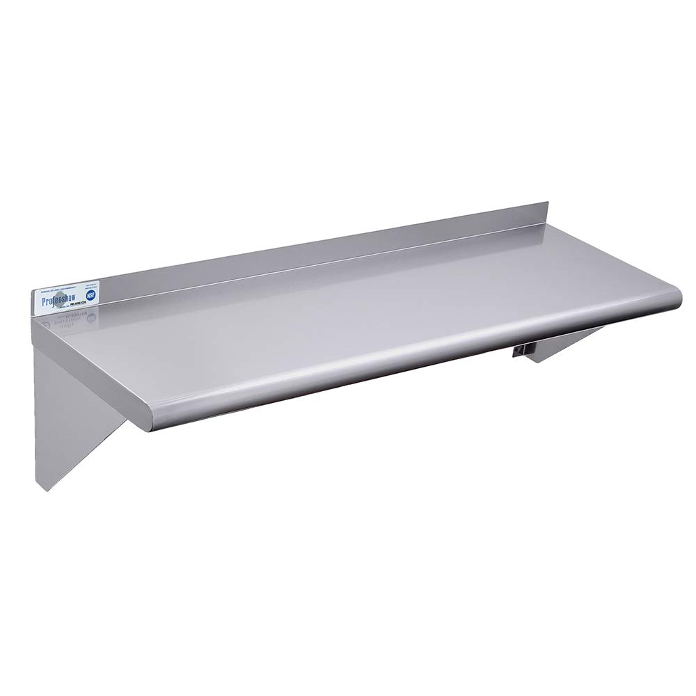 Profeeshaw Commercial Wall Shelf of Stainless Steel 12×36 NSF Certified Utility Shelving with Backsplash and 2 Brackets for Restaurant, Bar, Kitchen and Garage