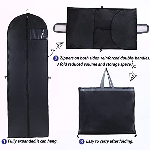 Niviy Dress Bag Covers Long 60 x 180cm, Dust-proof Dress Bag Moth Proof Garment Bag Anti-Moth Protector Folding Long Coat Covers with Pocket and Handle,Pack of 1 (Black)
