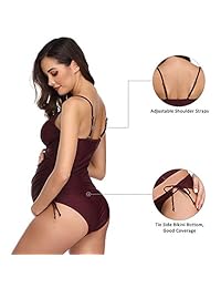 Traje de baño de dos piezas para dama de maternidad, estilo retro, color ciruela