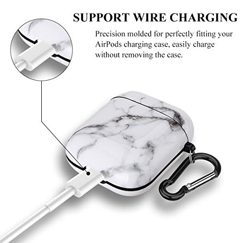 Airpods Case, Airpods Protective Hard White Marble Case Cover with Keychain Compatible with AirPods 2/1 Eco-Friendly Cute Girls Men Durable Shockproof Drop Proof Case for AirPods Charging Case